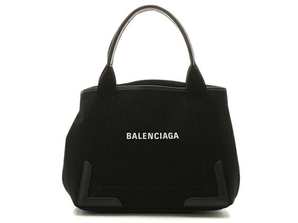 Balenciaga Navy Blue Cabas Handbag Black Canvas Calfskin